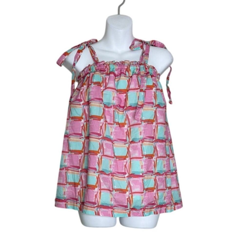 Brooke Wright Sleeveless Geometric Tie Strap Cotton Top Size Large New